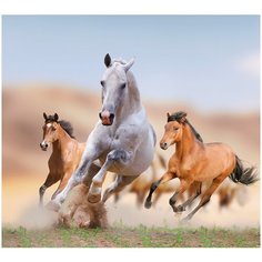 Фотообои Дикие лошади/ Красивые уютные обои на стену в интерьер комнаты/ 3Д расширяющие пространство над кроватью или над столом/ На кухню в спальню детскую зал гостиную прихожую/ размер 300х270см/ Флизелиновые