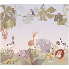 Фотообои Джунгли с африканскими животными для детской/ Красивые уютные обои на стену в интерьер комнаты/ 3Д расширяющие пространство над кроватью или над столом/ На кухню в спальню детскую зал гостиную прихожую/ размер 300х270см/ Флизелиновые
