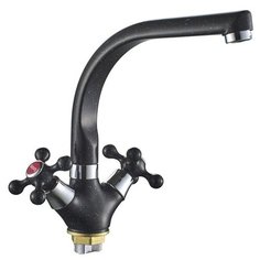 Смеситель для кухни Rainsberg двухвентильный из силумина цвет черный, керамическая кран- букса, встроенный аэратор. Подвод воды гибкий. Способ монтажа вертикальный, на одно монтажное отверстие.