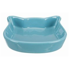 Керамическая миска Кошачья морда, 0.3 л/ 12 см, кремовый/петроль, Trixie (цвет может отличаться, 24497)