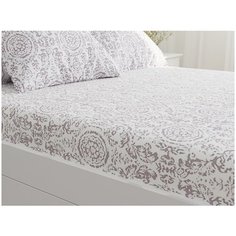 Простыня на резинке Сказка Модерн, перкаль, 90 х 200 см, бежевый/белый