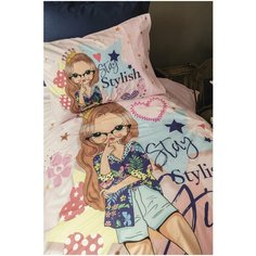 Постельное белье люкс ранфорс цифровая печать STYLISH GIRL пудра 1,5- спальное, ISSIMO