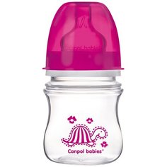 Canpol Babies Бутылочка антиколиковая с широким горлом Яркие зверушки 35/205, 120 мл, с 3 месяцев, розовый