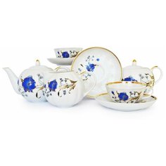 Сервиз чайный. Дулёвский фарфоровый завод. Форма "Тюльпан". Рисунок "Маки". 15 предметов.
