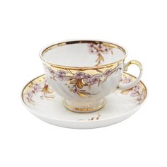 Чашка чайная с блюдцем. Дулёвский фарфоровый завод. Форма "Голубая роза". Рисунок "Праздничный". 350 мл.