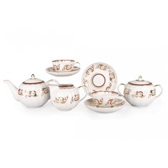 Сервиз чайный. Дулёвский фарфоровый завод. Форма "Тюльпан". Рисунок "Золотое кружево". 21 предмет.