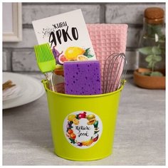 Набор подарочный "Nature food" ведро, полотенце 35х60, кисть, венчик,губка Этель