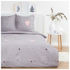 Постельное белье Экономь и Я 1,5 сп "Love" 147*215см,150*215см,70*70см-2 шт, полисатин, 80 г/м² 6979290