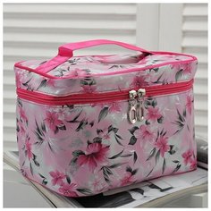 Косметичка сундук Цветы, 21*15*15, отдел на молнии, розовый 2563131 Сима ленд