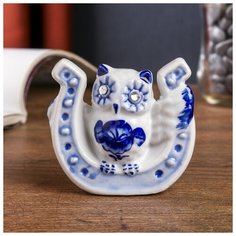 Сувенир керамика "Сова в подкове" синяя роспись 7х7,5х3 см 3442449 Сима ленд