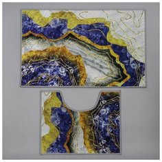 Набор ковриков для ванны и туалета 2 шт 50х80. 50х40 см "Агат" цвет сине-желтый 5752578 Доляна