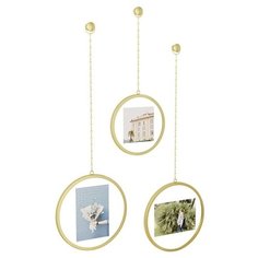 Набор из 3 подвесных фоторамок Fotochain матовая латунь, Umbra