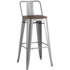 Стул барный TOLIX WOOD со спинкой серебристый матовый Stool Group