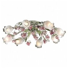 Потолочная люстра d - 80см, h - 2см, 60W, E14, флористический, плафон - белый, арматура - зеленый, розовый, серый Odeon Light