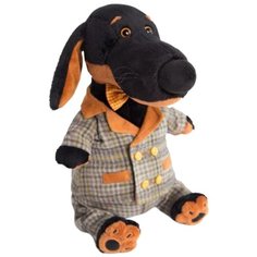 Мягкая игрушка Basik&Co Пёс Ваксон в сером костюме в клетку 25 см