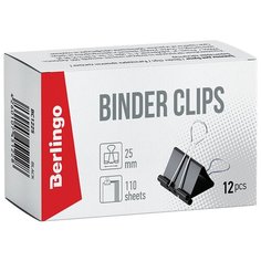 Зажимы для бумаг 25мм, Berlingo, 12шт., черные, картонная коробка, 12 шт.