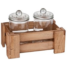 Набор 2 банки 700мл в деревянном ящике Палисандр Паприка Корица
