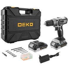 Дрель-шуруповерт аккумуляторная DEKO DKCD20 Black Edition SET 3 в кейсе + набор 63 инструмента, 20В, 2*2.0Ач (063-4050)