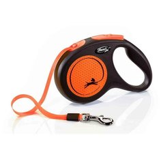 Flexi Поводок- рулетка New Neon tape S 5m 15kg Светоотражающая поверхность оранжевая
