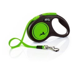 Flexi Поводок- рулетка New Neon tape S 5m 15kg Светоотражающая поверхность зеленая