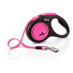 Flexi Поводок- рулетка New Neon tape S 5m 15kg Светоотражающая поверхность розовая