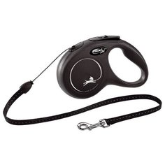 Flexi Поводок- рулетка Black Design cord S 5m макс 12 kg silver