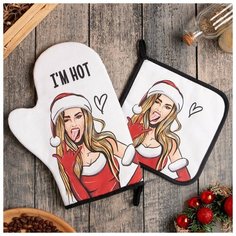 Набор кух. "I am hot" варежка-прихватка 20х28см, прихватка 19х19см,100% хл 6861949 Этель