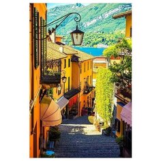 Алмазная мозаика "Красивая улочка", классическая, 30х40 см (с подрамником, с частичным заполнением) Рыжий кот