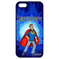 Красивый чехол на смартфон // iPhone 5 5S SE (2016) // "Суперпапа" Супергерой Комикс, Utaupia, синий