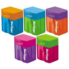 Точилка пластиковая Berlingo "Fuze", 1 отверстие, контейнер, 5 цветов, в дисплее, 40 штук в упаковке