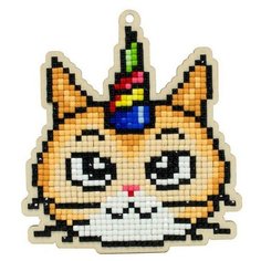 Алмазная мозаика на дереве Подвеска «Праздничный кот», 9,9x10,9 см, Гранни Wood