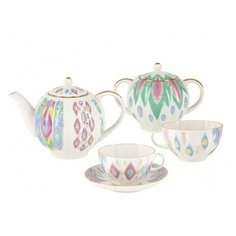 Сервиз чайный. Императорский фарфоровый завод. Форма Тюльпан. Рисунок Перо павлина. 14 предметов.