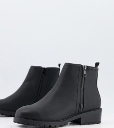 Черные ботинки на плоской массивной подошве с молнией сбоку New Look Wide Fit-Черный цвет