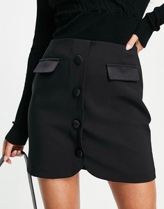 Мини-юбка черного цвета в стиле смокинга Miss Selfridge-Черный цвет