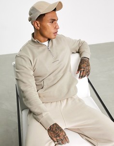 Бежевый свитшот с логотипом на горловине и короткой молнией Calvin Klein Jeans-Светло-бежевый цвет