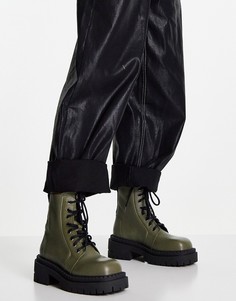 Массивные кожаные ботинки цвета хаки на шнуровке Topshop Ariana-Зеленый цвет