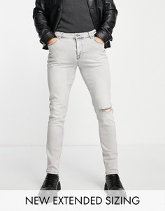 Серые зауженные джинсы со рваной коленкой ASOS DESIGN-Серый