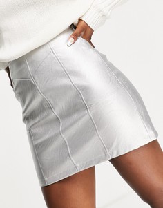 Серебристая мини-юбка из искусственной кожи с декоративными швами Topshop-Серебристый