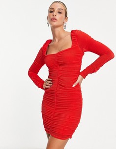 Облегающее трикотажное платье мини красного цвета со сборками спереди River Island-Красный