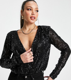 Черное боди с рукавами «летучая мышь» и пайетками ASOS DESIGN Tall-Черный цвет