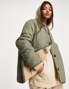 Легкая двусторонняя куртка цвета хаки на подкладке из искусственного меха Topshop-Зеленый цвет