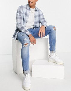 Синие зауженные джинсы со рваной отделкой Jack & Jones-Голубой