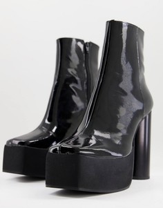 Черные лакированные ботинки челси из кожи на платформе и каблуке ASOS DESIGN-Черный цвет