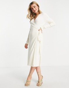 Вязаное платье миди из материала EcoVero молочного цвета с запахом & Other Stories-Белый