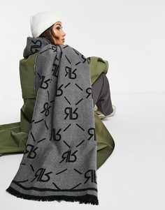 Черный oversized-шарф с принтом монограммы River Island-Черный цвет