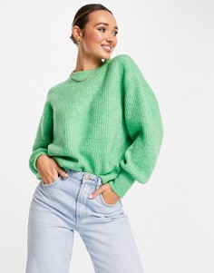 Зеленый пушистый джемпер в рубчик с круглым вырезом ASOS DESIGN-Зеленый цвет