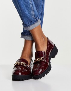 Бордовые лоферы с пряжкой и крокодиловым принтом Miss Selfridge Lucas-Красный
