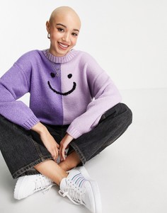 Сиреневый джемпер в стиле колор блок со смайликом ASOS DESIGN-Фиолетовый цвет