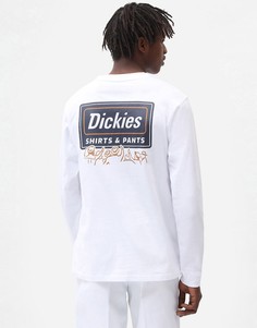Белый лонгслив с принтом на спине Dickies Harrison
