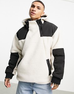 Куртка черного и кремового цвета из искусственного меха с капюшоном Topman-Белый